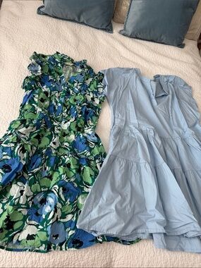 2 dress- PINCH & FSL APPAREL -Floral Green & Blue Tiered Summer Dress